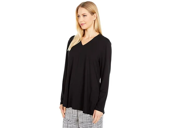 Eileen Fisher Womens Black Long Sleeve V Neck Top Size XS - Women's