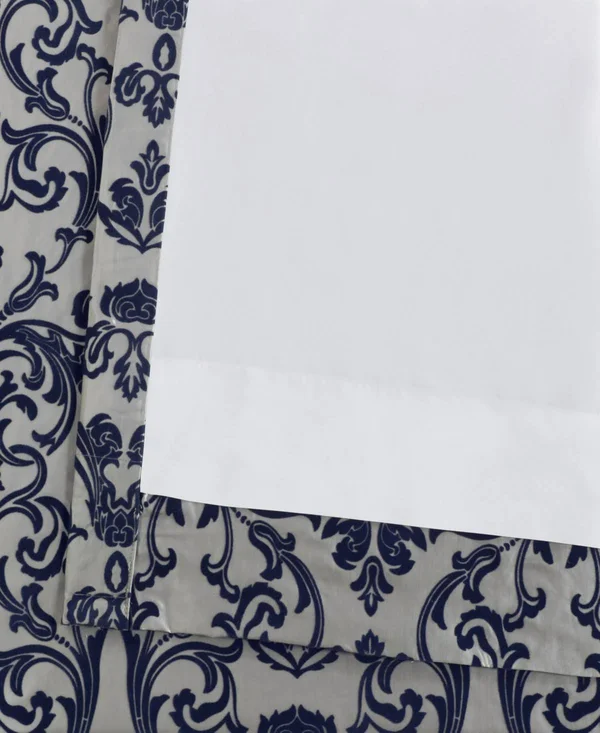 Exclusive Fabrics Firenze Silver & Blue Flocked Faux Silk Curtain, 84 Inches