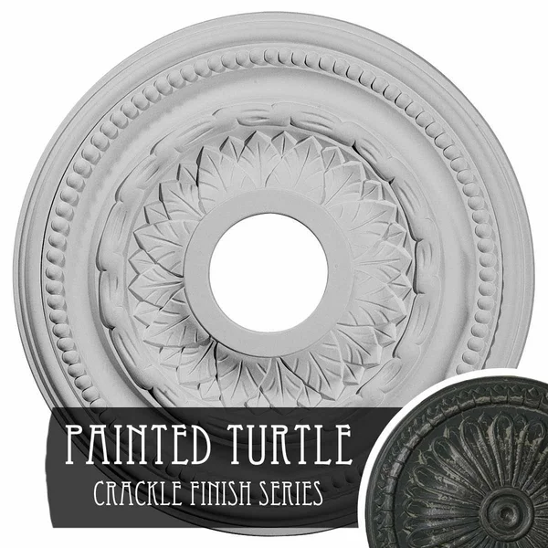 15 3/4 inchod x 3 1/4 inchid x 1 inchp Galway Ceiling Medallion (Fits Canopies Up to 3 1/4 inch) - Hand-Painted Painted Turtle Cr