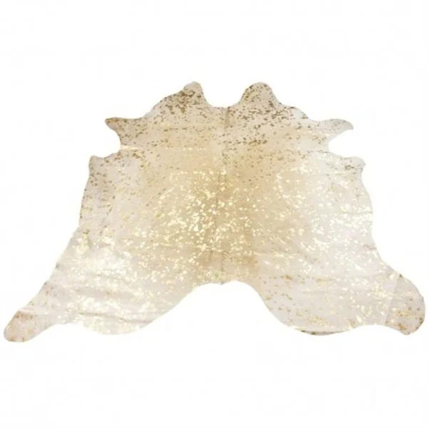 Ivory/Glossy Gold Authentic Cowhide - Hair-On Cowhide Real Leather - 5& x 7&