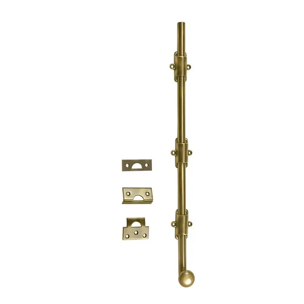 idh by St. Simons 11280-005 18 in. Heavy Duty Surface Bolt with Round Knob - Antique Brass
