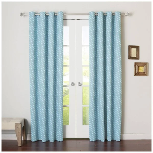 Best Home Fashion Room Darkening Diagonal Stripe Nickel Grommet Curtain Panel (Set of 2) - Ocean, 52-in W x 84-in L