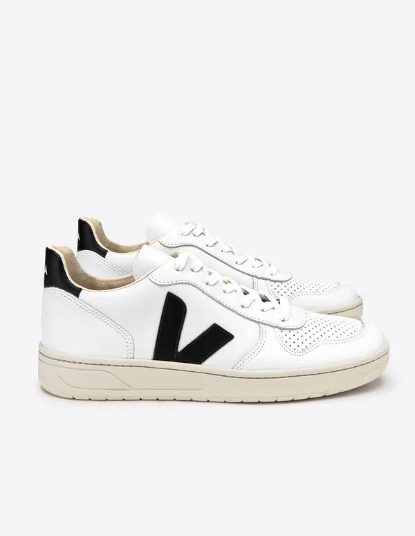 Veja V-10 Trainers - Leather White/Black