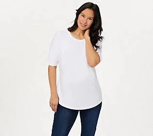 Belle by Kim Gravel TripleLuxe Knit Elbow-Sleeve Top, Size Small, White