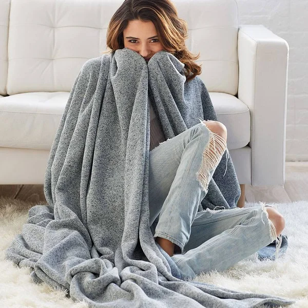 The Company Store Sweatshirt Knit Navy Full/Queen Reversible Blanket, Blue