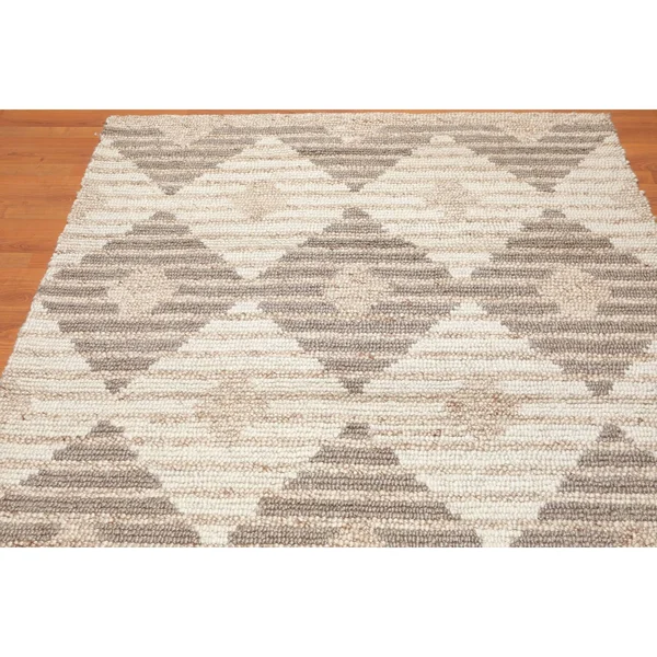 5&4x7&6 Hand Tufted 100%Wool Geometric Print Oriental Area Rug Beige - Tan Color - 5&4x22 x 7&6x22 - Tan/Beige