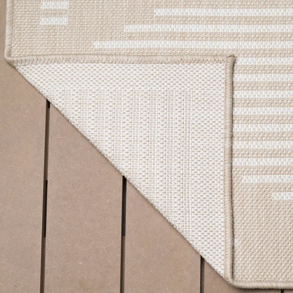Beverly Rug Waikiki Collection Indoor/Outdoor Stripes Area Rug, Beige, White - WKK20101 - 5'3 x7'0