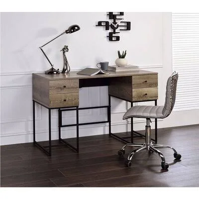 Desirre Desk - Rustic Oak & Black 17 Stories