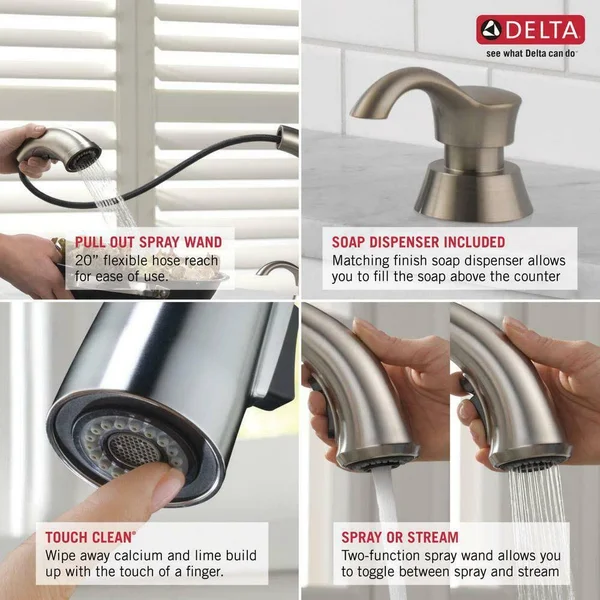 Delta Allentown Single-Handle Pull-Out Sprayer Kitchen Faucet Soap Dispenser
