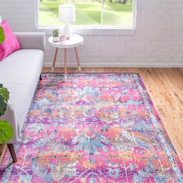 Budapest 4x6 Fuchsia Abstract - Bohemian, Floral, Geometric Area Rug