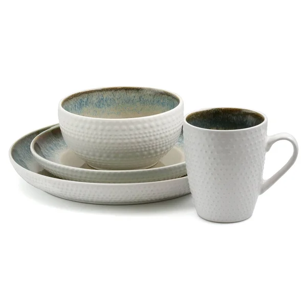 Elama 16-Piece Stoneware Dinnerware Set, Modern Dot