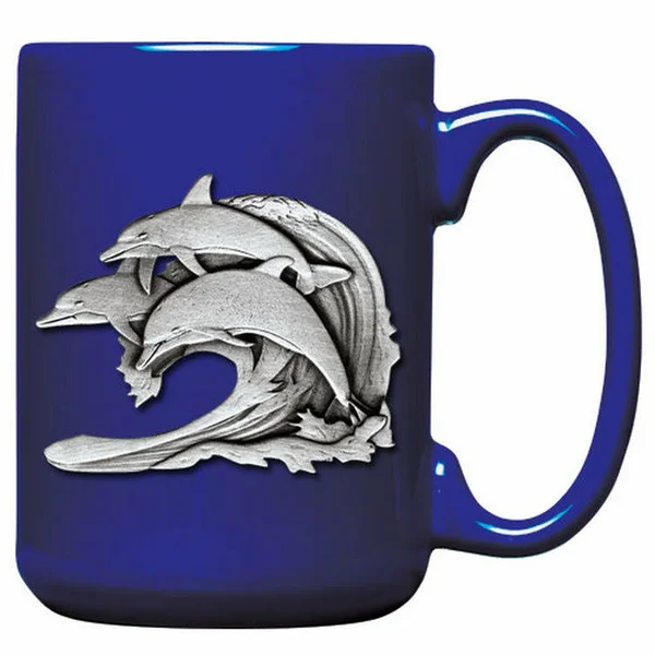 Dolphin #2 Pewter Accent Cobalt Blue Coffee Mug