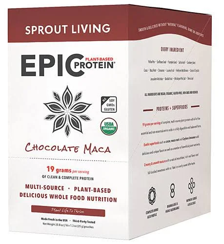 Sprout Living Epic Organic Plant-Based Protein Chocolate Maca 16 Packets