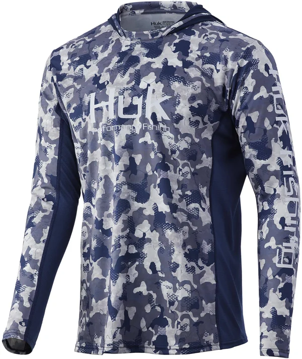 Huk Men's Icon x Refraction Camo Hoodie, Male, XL, Bluefin