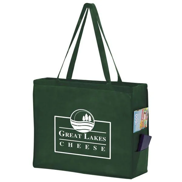 100 Pcs Side Pocket Tote Bag - Screen Print - 20" x 16"