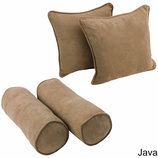 Blazing Needles 4 Piece Microsuede Corded Throw Pillow Set, Grey