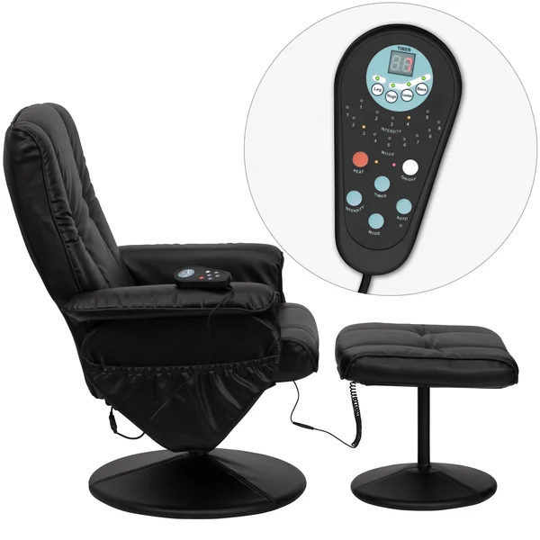 Lancaster Home Massaging Black LeatherSoft Recliner/ Ottoman with Wrapped Base - Size: Oversized
