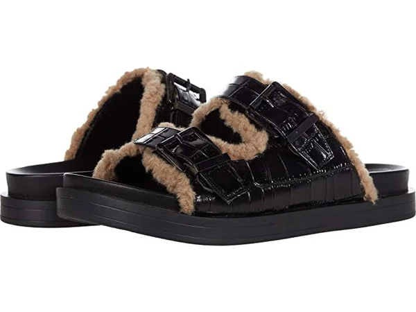 Aerosoles Olivia Women's Faux-Shearling Slide Sandals - Size: 7, Black