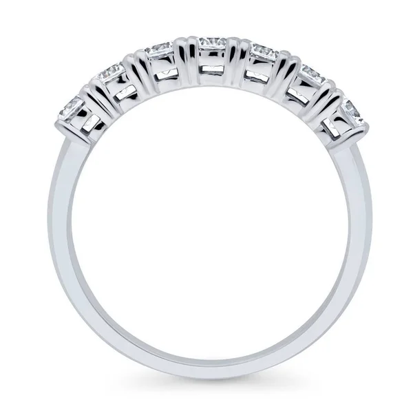 BERRICLE Sterling Silver Round Cubic Zirconia CZ 7-Stone Anniversary Wedding Half Eternity Band Ring Size 7.5