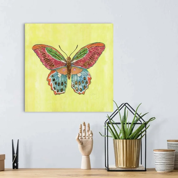 Butterfly on Green - Canvas Wall Art, 16x16, Great Big Canvas