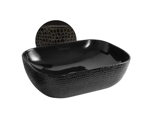 Whitehaus Collection Isabella Plus Rectangular Vessel Bathroom Sink - Black/Gold