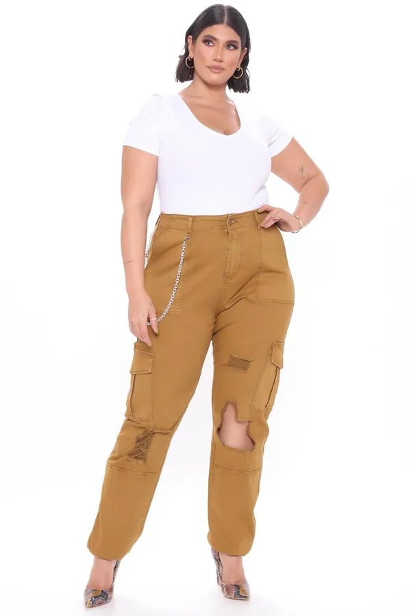 Womens Yes Ma&am Cargo Jogger Pant in Tan Size 2x by Fashion Nova