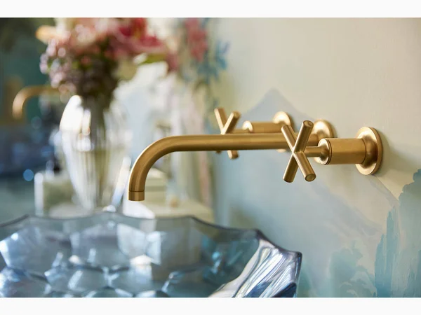 Kohler K-T14414-3-SN Purist Wall-Mount Bathroom Sink Faucet Trim with 9 1/2x22 Spout Reach Vibrant Polished Nickel