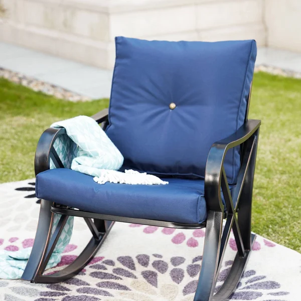 Patio Festival 3-Piece Outdoor Rocker Conversation Set w/ Cushions - Blue