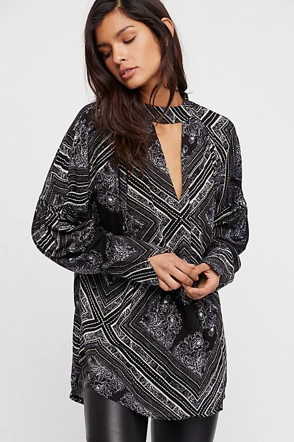 Free People Womens Walking on A Dream Tunic Blouse Black