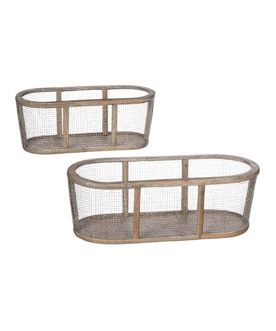 Sullivans Mesh Panel Oval Planter Set of 2