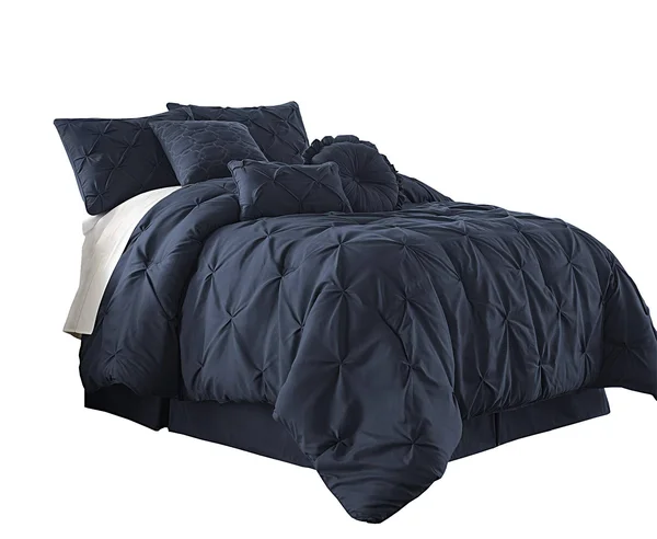 Chezmoi Collection Sydney 7-Piece Pinch Pleat Pintuck Bedding Comforter Set (California King - Navy)