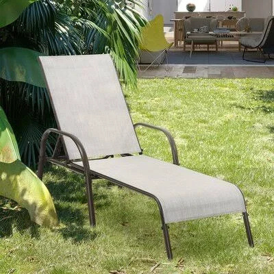 Adjustable Patio Chaise Outdoor Folding Lounge-Brown Ivy Bronx Color: Beige