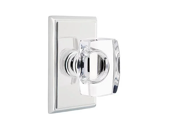 Emtek Windsor Crystal Knob w/ Rectangular Rosette Passage Set Polished Chrome