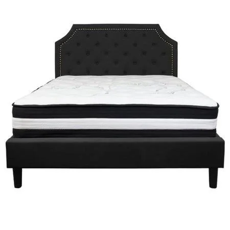 Charlton Home Porath Tufted Upholstered Platform Bed with Mattress - Size: Queen, Black