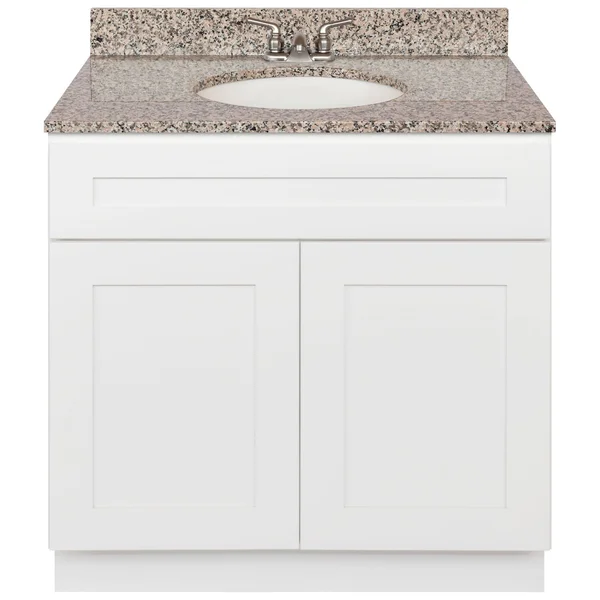 White Bathroom Vanity 36 inch, Burlywood Granite Top, Faucet LB3B