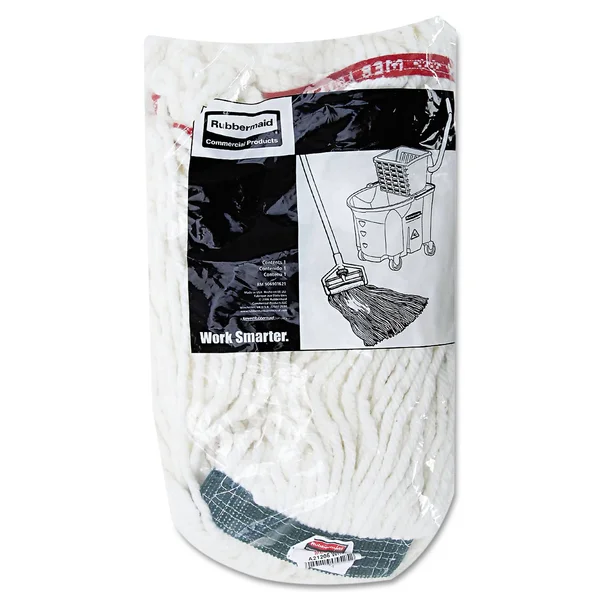 Rubbermaid Commercial RCPA21206WHICT Web Foot Shrinkless Looped-End Wet Mop Head, Cotton/Synthetic, Medium, White