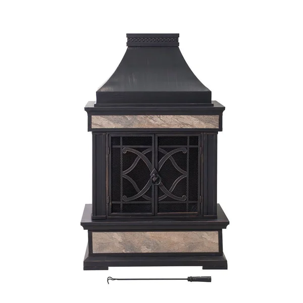 Sunjoy Curtis 56.69 in. Wood Burning Outdoor Fireplace with Black Highlights