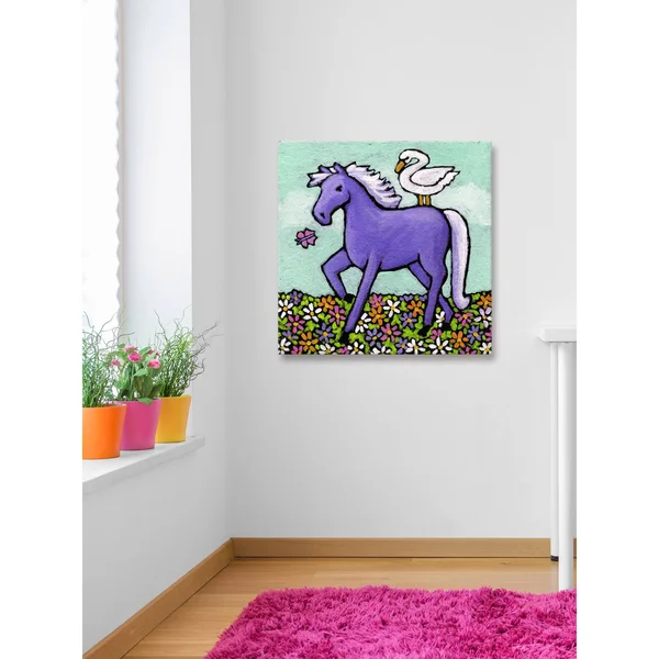 Swan Riding A Horse Painting Print on Wrapped Canvas, Size: 40 x 40