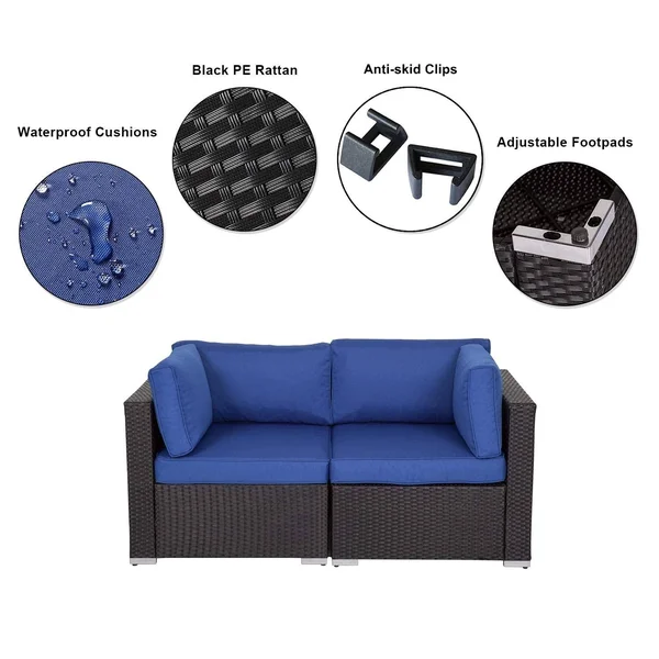 Kinbor 2-Piece Outdoor Furniture Patio Love Seat All-Weather Sectional Wicker Corner Sofa - Red - 59in x 29.5in x 24.8in