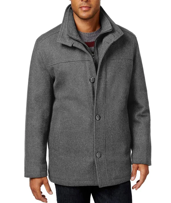 London Fog Men's Wool Blend Car Coat with Bib