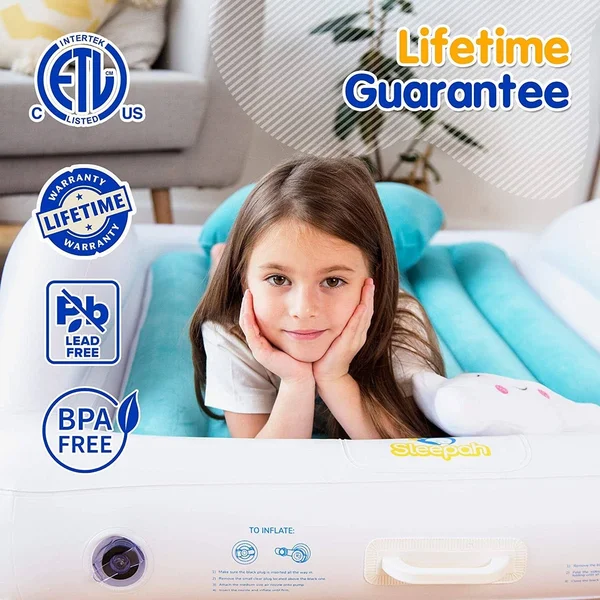 Sleepah Inflatable Toddler Travel Bed Inflatable & Portable Bed Air Mattress Set Blow Up Mattress for Kids with High Safety