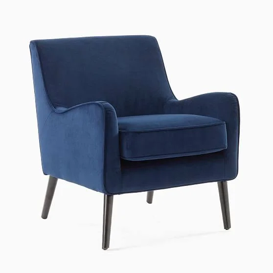 Book NOOK Armchair - Ink Blue, Performance Velvet, Chocolate
