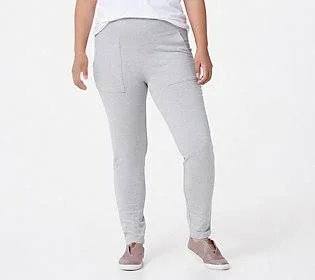 Denim & Co. Active Textured French Terry High Waisted Pants, Size 2X, LT Grey Heather