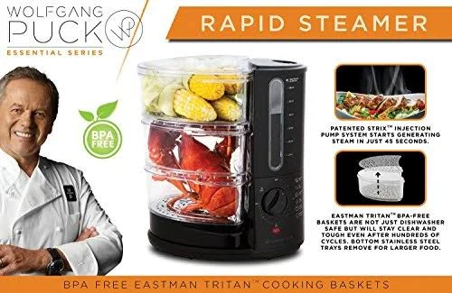 Wolfgang Puck 1400 Watt BPA-Free 3-Tier Rapid Food Steamer - Essential Series, 16.2 x 11 x 10.3"