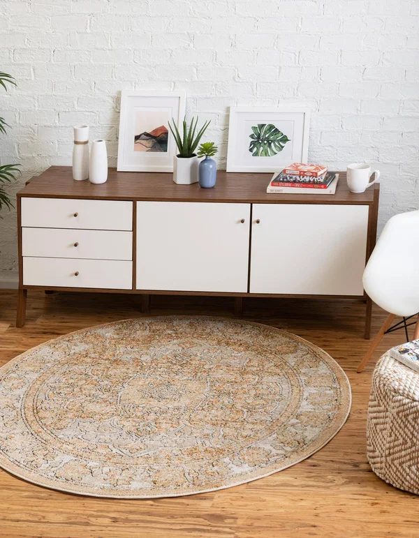 Isabella 5 ft Round Beige Area Rug