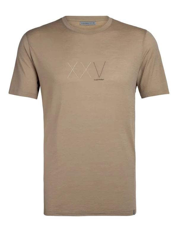 Icebreaker Men's Nature Dye Merino Tech Lite Short Sleeve Crewe T-Shirt Anniversary XXV, Size Large, Almond, Merino Wool/Nylo