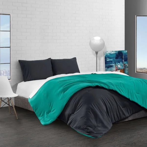 Reversible Brushed Microfiber Plush Down-Alt Comforter 3 Piece Set White/Platinum, King