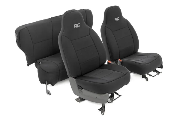 Rough Country 91023 Jeep Neoprene Seat Cover Set - Black [97-01 XJ w/ Detachable Headrest]