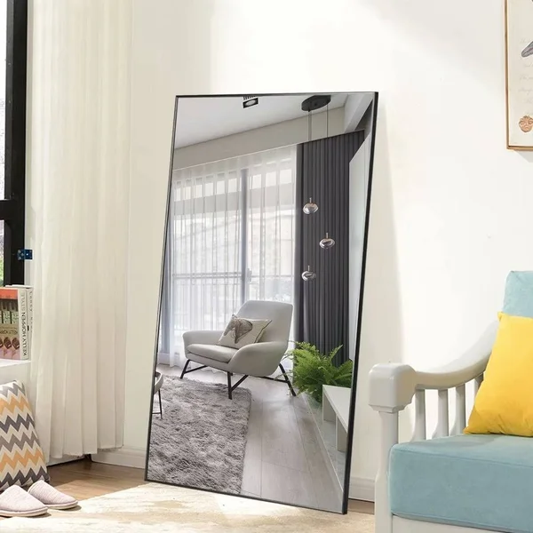 Aluminum Alloy 32x22 Round Wall Mirror in Black