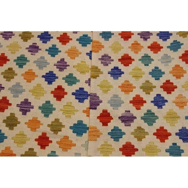 Geometric Kilim Annis Beige Blue Hand Woven Area Rugs 5x8